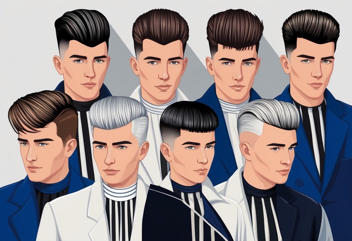 A group of classic buzz cut variations arranged on a clean, modern display