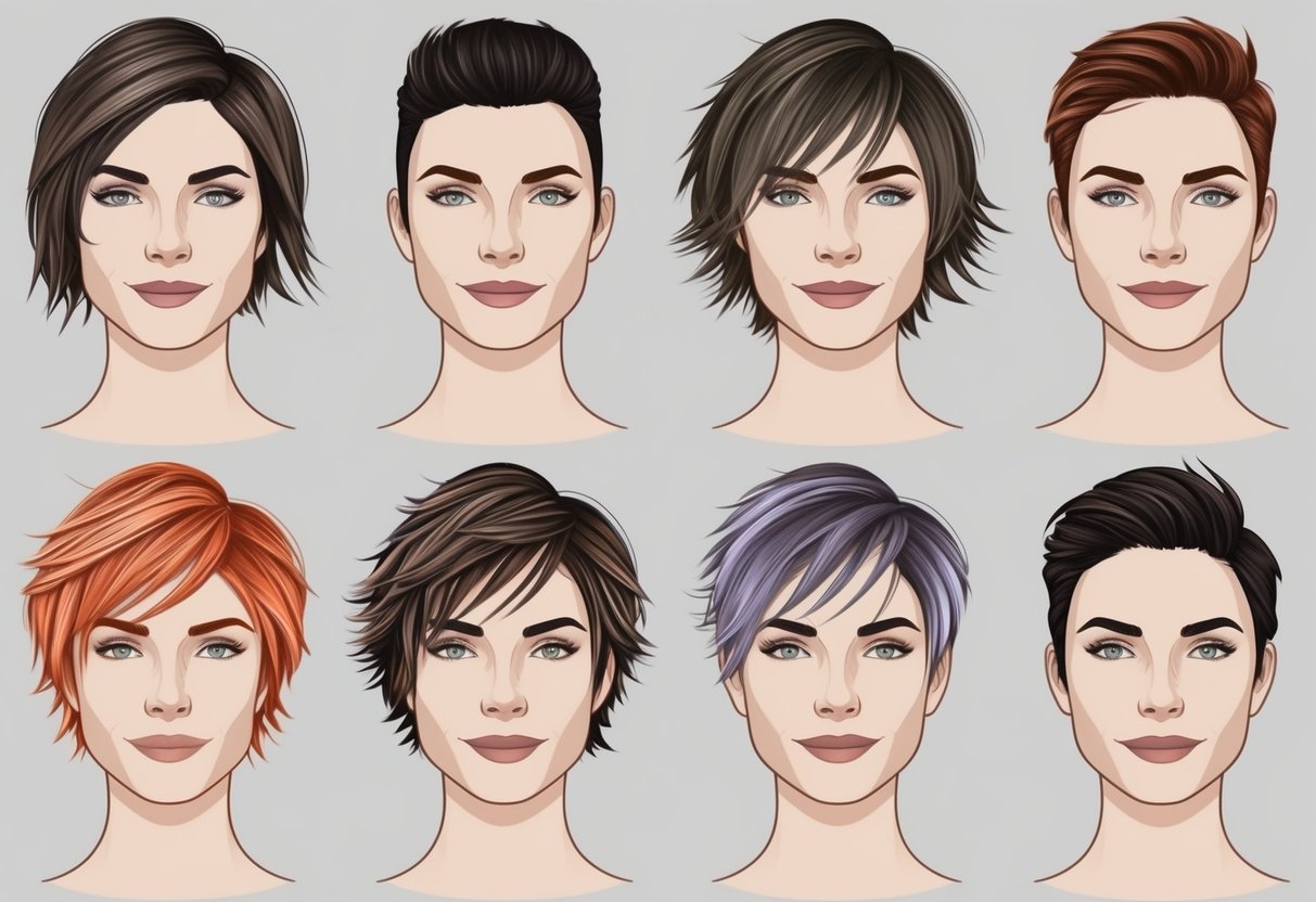 A model with different face shapes showcasing various layered haircuts