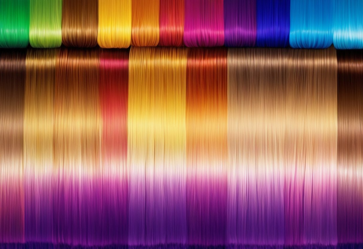 A colorful palette of vibrant hair dyes arranged in a gradient, showcasing the range of shades that enhance natural undertones
