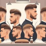 A group of men with various classic hairstyles standing in a barbershop setting.