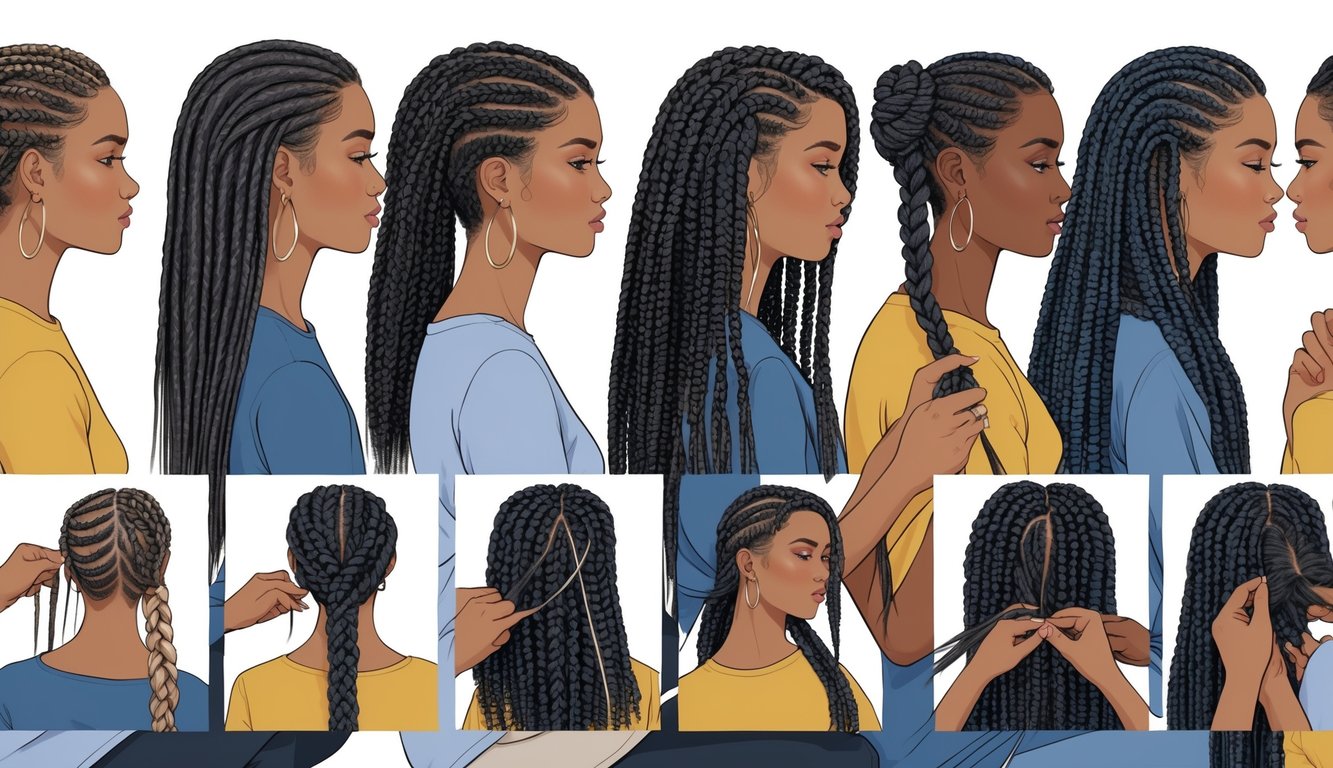 A stylist braiding the hair of several people with different hair types, showing correct techniques and common braiding mistakes.