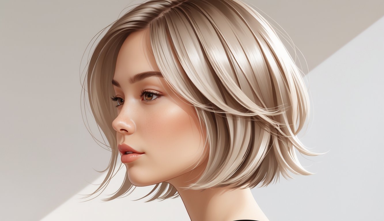 Close-up of a person with smooth, subtly layered hair showing gradual fading layers and natural flow.