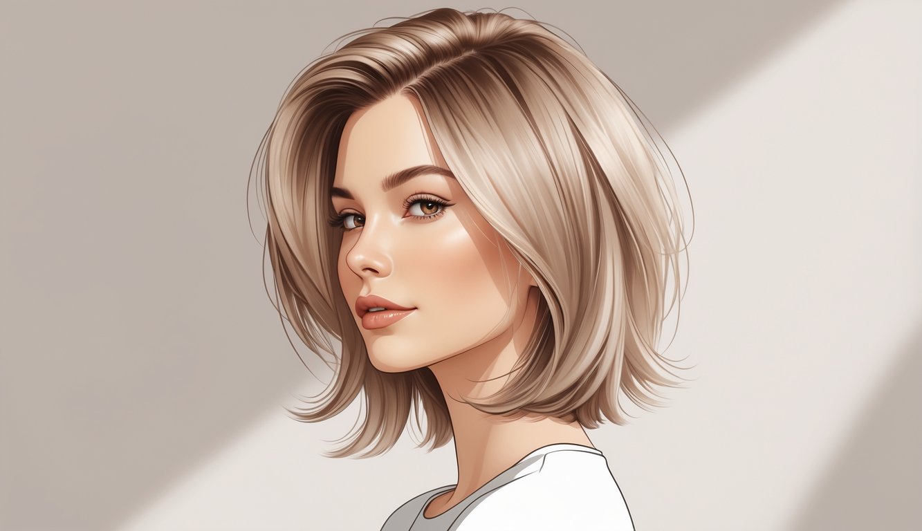Portrait of a woman with a subtle haircut featuring fading layers, shown from the shoulders up against a plain background.