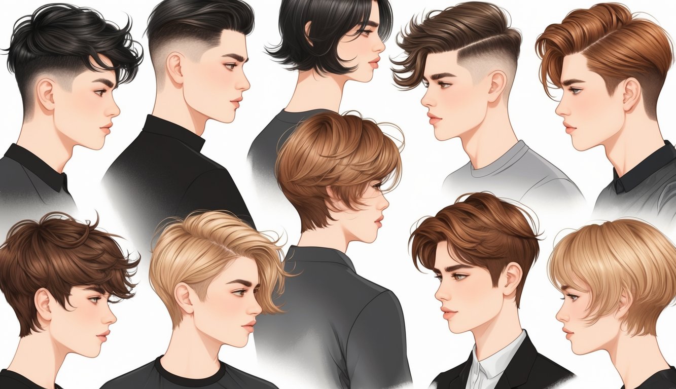 A group of people with various subtle fading layered haircuts in different hair textures and colors.